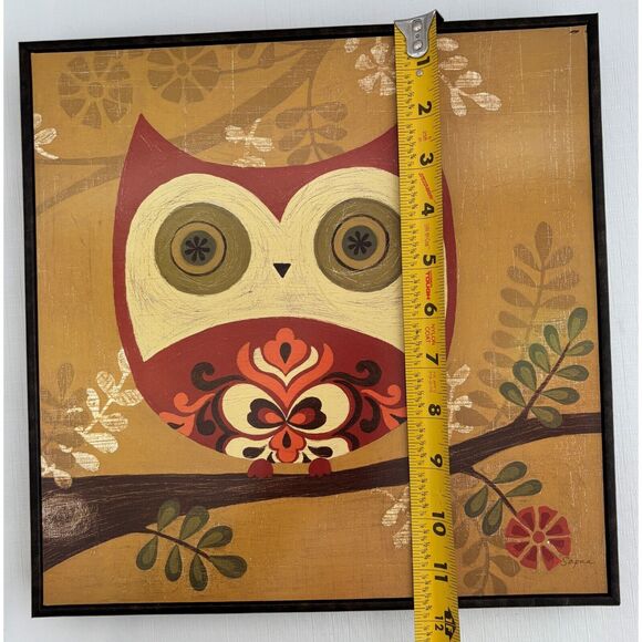 Forest Owl Art Print Sapna Charming Folksy Colorful Large Round Body Eyes Boho - Picture 5 of 5